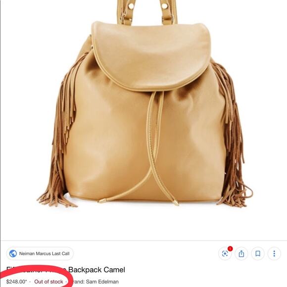 NEW Sam Edelman Supple LEATHER Boho Festival FIFI FRINGE Tan Drawstring Backpack - Picture 2 of 10